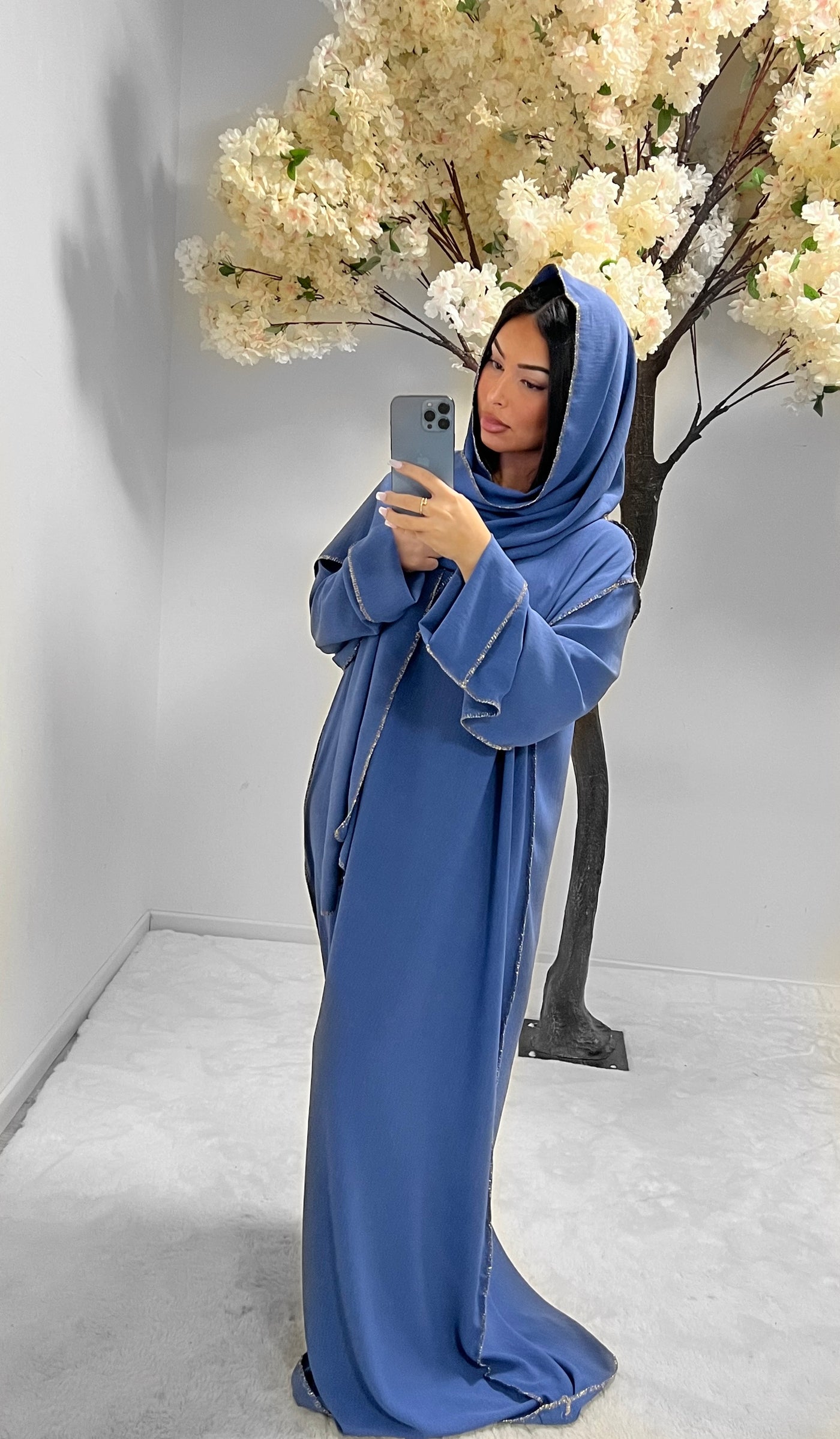 Abaya voile intégré bleu