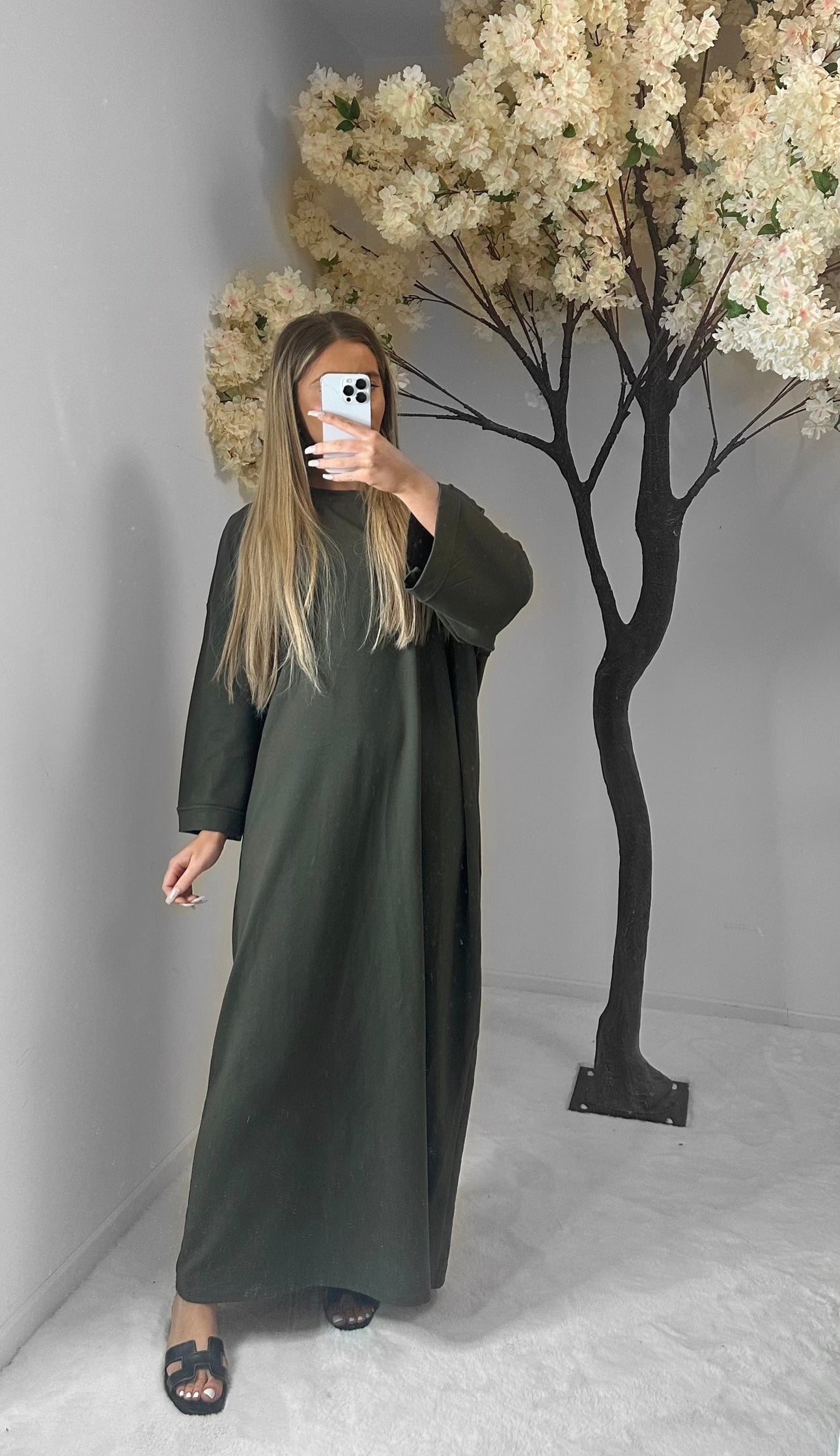 Robe tee shirt longue kaki