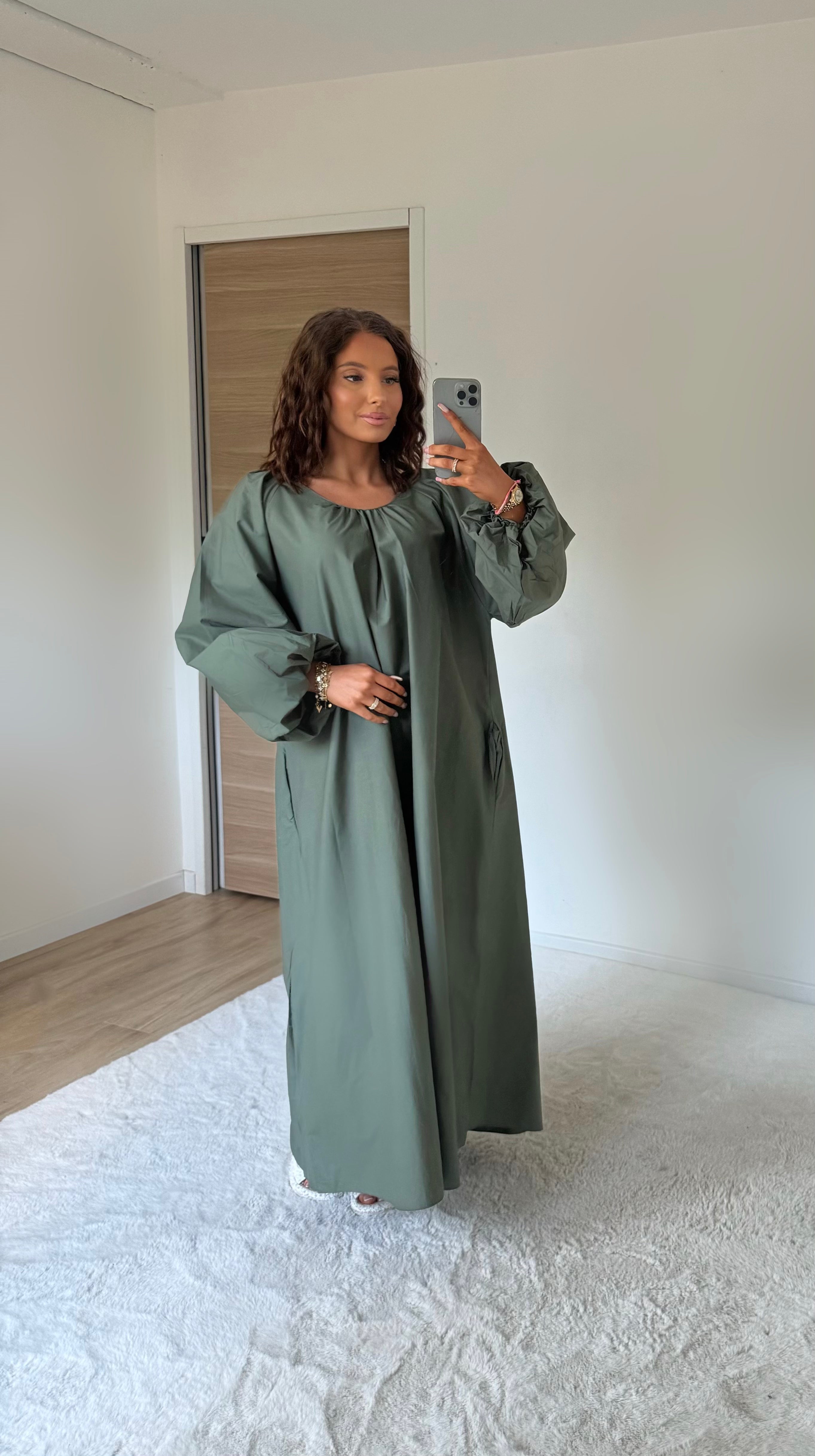 robe maxi manches ballon kaki